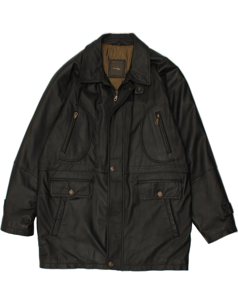VINTAGE Mens Leather Coat UK 42 XL Black Polyester Vintage Vintage and Second-Hand Vintage from Messina Hembry 