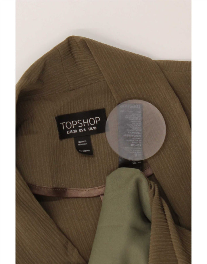 Topshop Womens Oversized 1 Button Blazer Jacket UK 10 Small Khaki Pinstripe