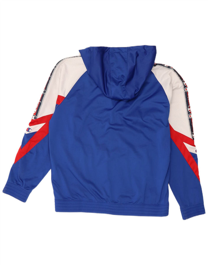 Champion Mens Graphic Hooded Tracksuit Top Jacket Large Blue Colourblock