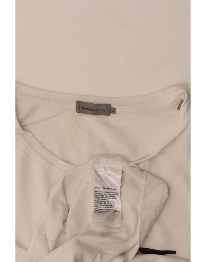 CALVIN KLEIN JEANS Mens Graphic T-Shirt Top Large White Cotton