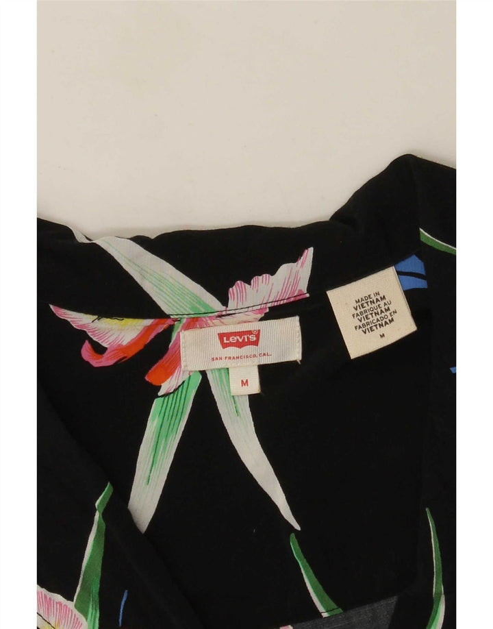 Levi's Womens Short Sleeve Oversized Shirt Blouse UK 14 Medium Black Floral