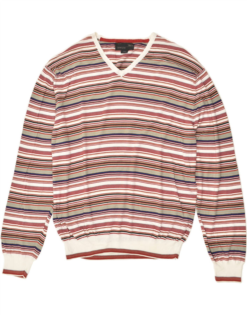 MARLBORO CLASSICS Mens V-Neck Jumper Sweater 4XL Multicoloured Striped | Vintage Marlboro Classics | Thrift | Second-Hand Marlboro Classics | Used Clothing | Messina Hembry 