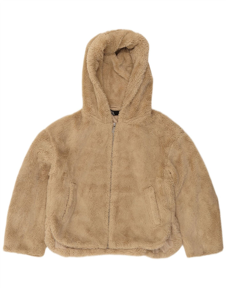 Zara Womens Teddy Bear Hooded Oversized Fleece Jacket UK 10 Small Beige