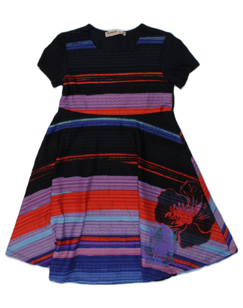 DESIGUAL Girls A-Line Dress 9-10 Years Multicoloured Striped Viscose | Vintage Desigual | Thrift | Second-Hand Desigual | Used Clothing | Messina Hembry 