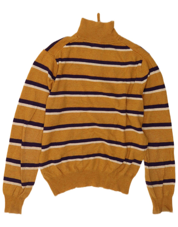 Kappa Mens Zip Neck Jumper Sweater Large Yellow Striped Lambswool