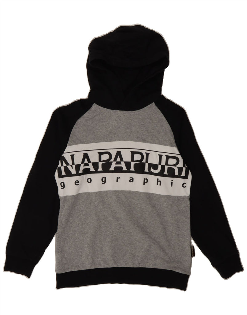 NAPAPIJRI Boys Graphic Hoodie Jumper 11-12 Years Grey Colourblock Cotton Vintage Napapijri and Second-Hand Napapijri from Messina Hembry 