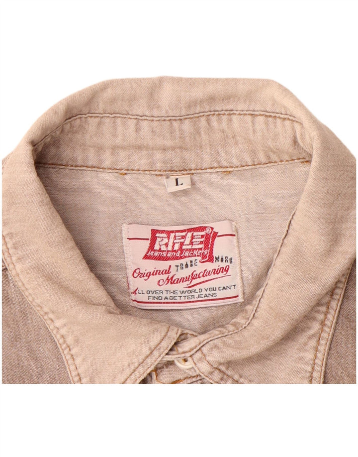 RIFLE Mens Denim Shirt Large Grey Cotton