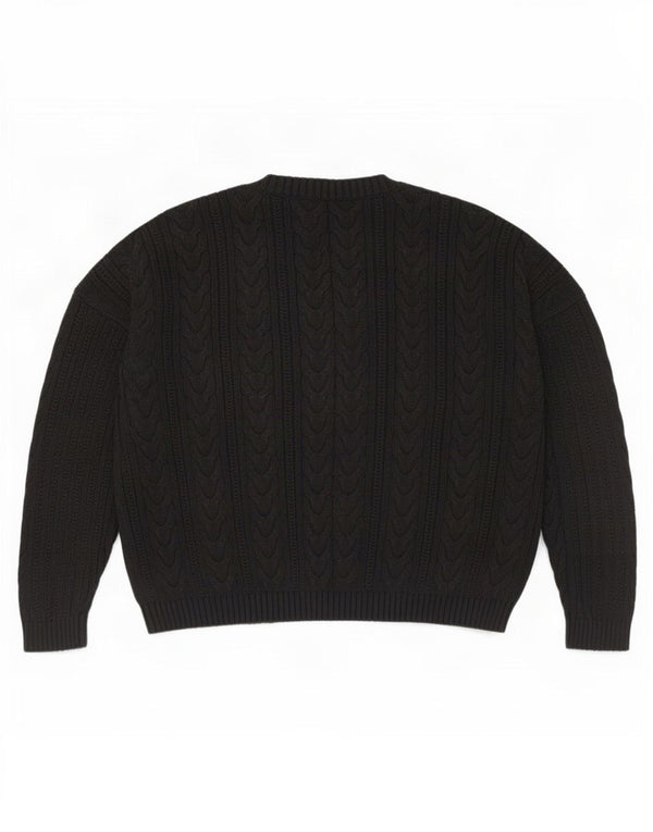 Superdry Womens Oversized Crew Neck Jumper Sweater UK 14 Large Black Cotton