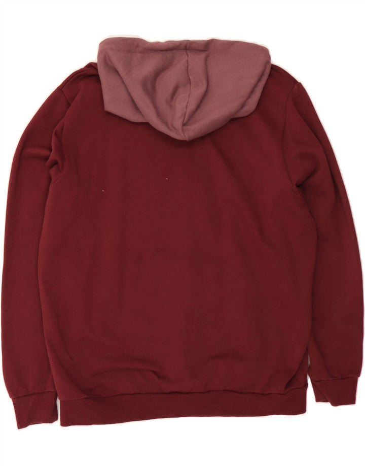 PUMA Mens Graphic Hoodie Jumper Large Maroon Colourblock Cotton Vintage Puma and Second-Hand Puma from Messina Hembry 