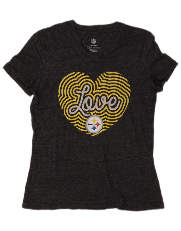NFL Womens Steelers Graphic T-Shirt Top UK 14 Large Grey Polyester