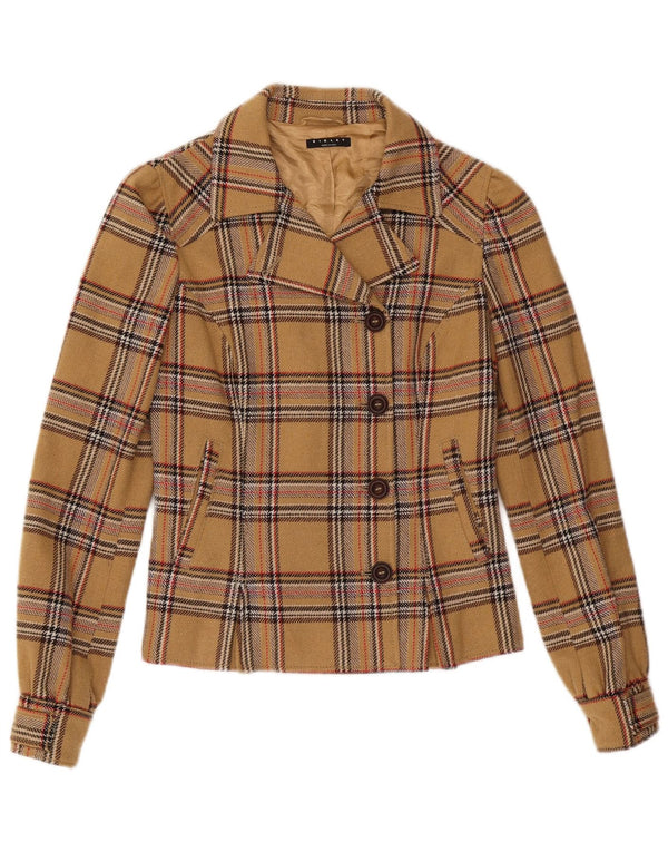 Sisley Womens 4 Button Blazer Jacket IT 40 Small Beige Check Acrylic