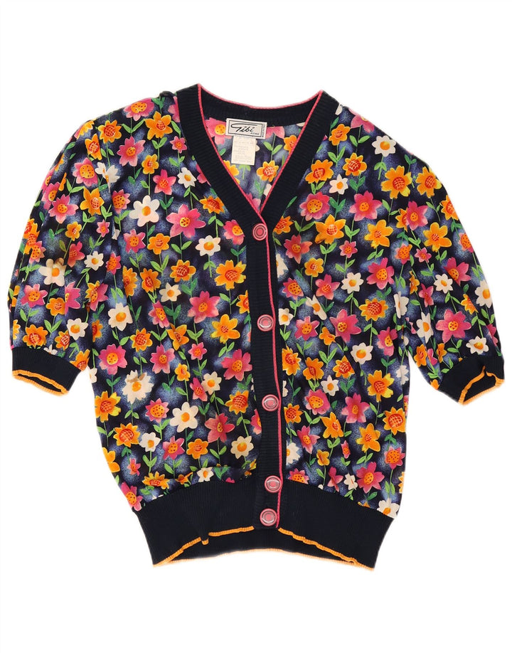 Gibi Womens Cardigan Top UK 14 Large Navy Blue Floral Acetate