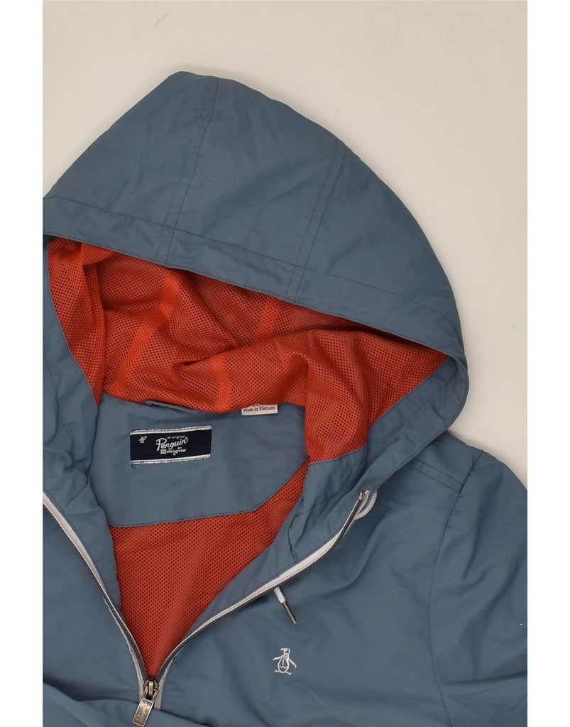 PENGUIN Mens Hooded Rain Jacket UK 36 Small Blue Polyamide | Vintage Penguin | Thrift | Second-Hand Penguin | Used Clothing | Messina Hembry 