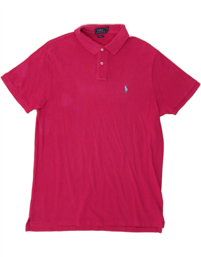 POLO RALPH LAUREN Mens Slim Fit Polo Shirt XL Pink Cotton Vintage Polo Ralph Lauren and Second-Hand Polo Ralph Lauren from Messina Hembry 