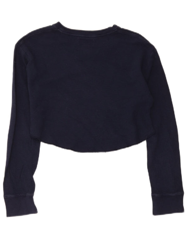 Polo Ralph Lauren Womens Crop Top Long Sleeve UK 18 XL Navy Blue Cotton