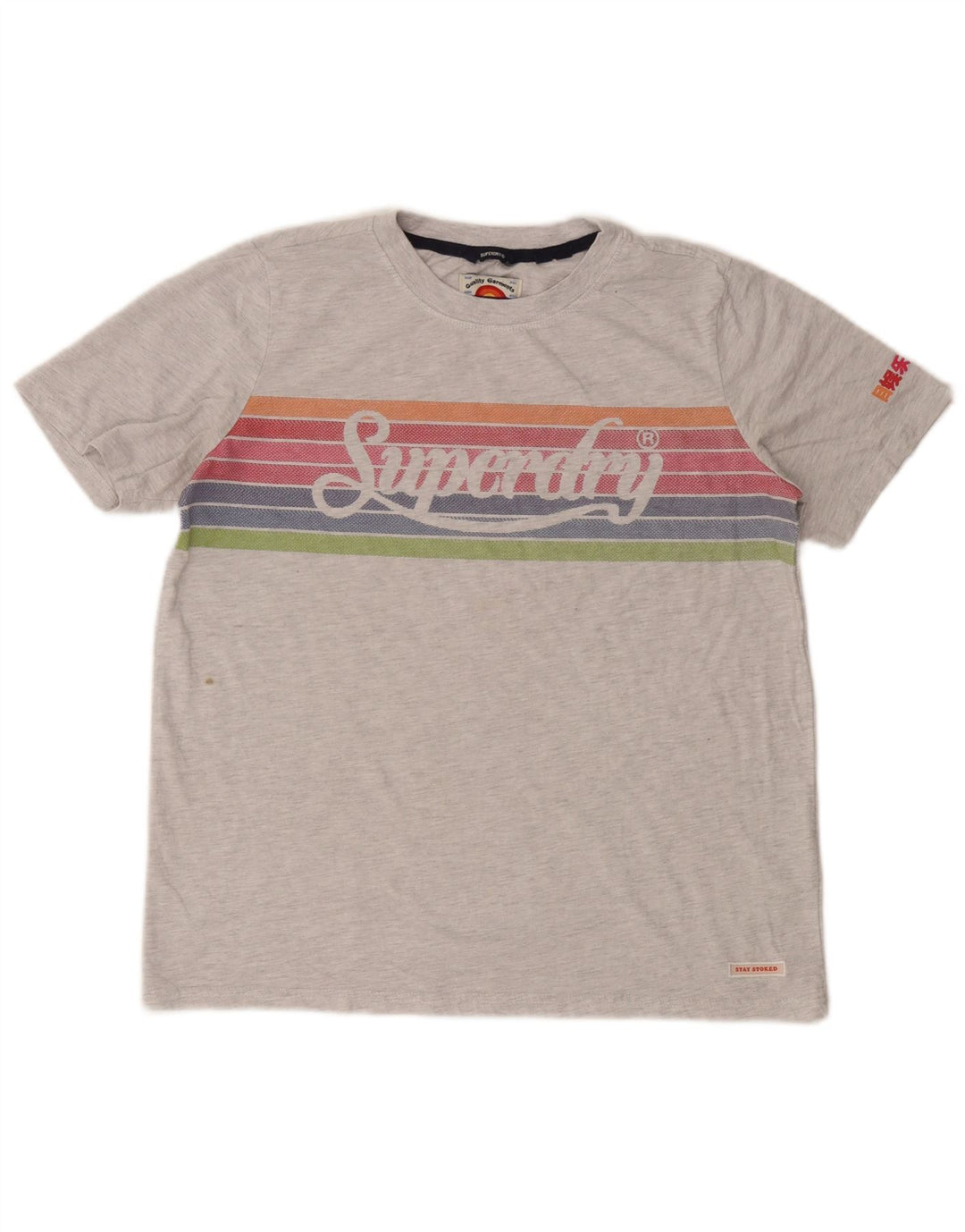 Superdry Womens Crop Graphic T-Shirt Top UK 12 Medium Grey Striped