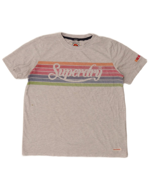 Superdry Womens Crop Graphic T-Shirt Top UK 12 Medium Grey Striped