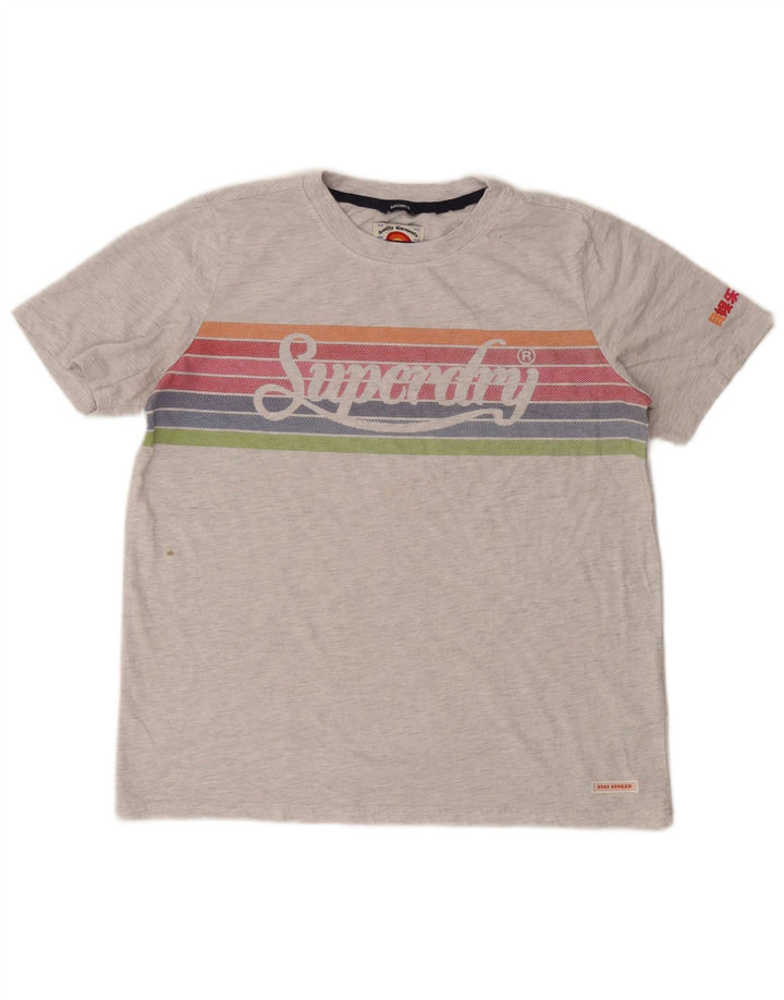 Superdry Womens Crop Graphic T-Shirt Top UK 12 Medium Grey Striped