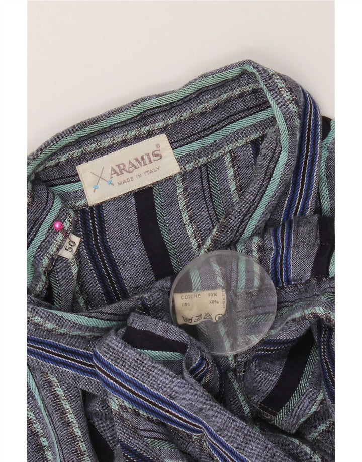 Aramis Mens Short Sleeve Shirt IT 50 Medium Blue Striped Cotton