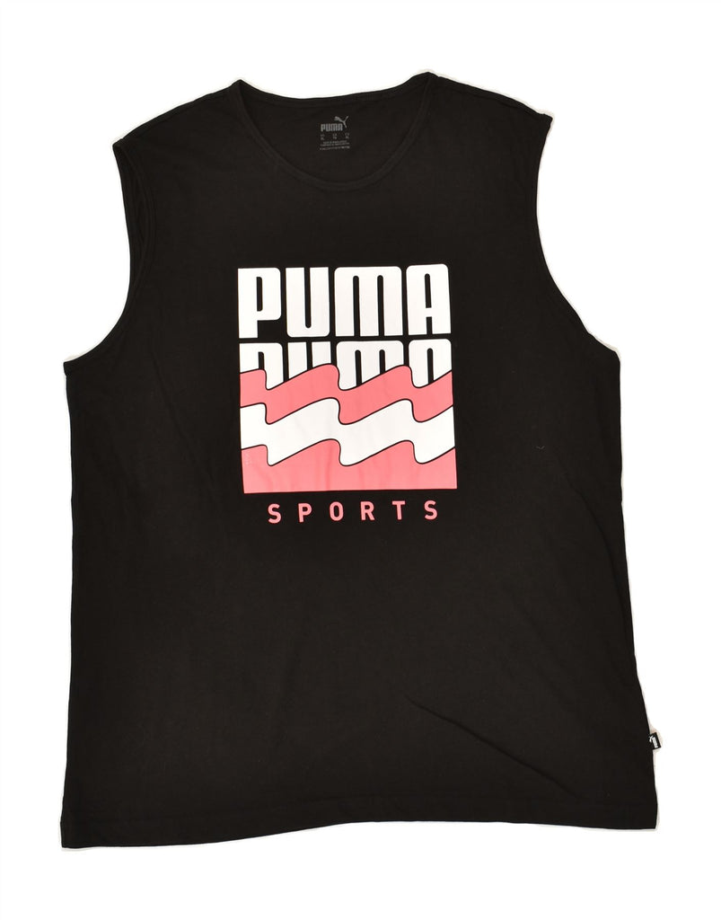 PUMA Womens Graphic Vest Top UK 18 XL Black Cotton | Vintage Puma | Thrift | Second-Hand Puma | Used Clothing | Messina Hembry 