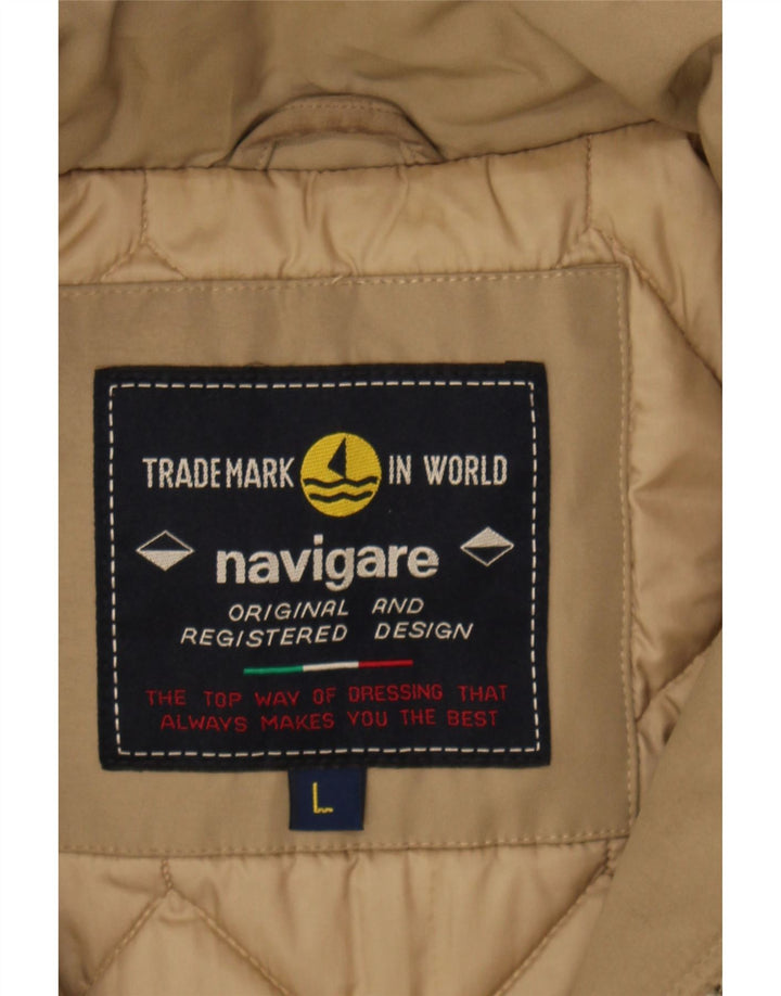 NAVIGARE Mens Hooded Windbreaker Jacket UK 40 Large Beige Polyester Vintage Navigare and Second-Hand Navigare from Messina Hembry 