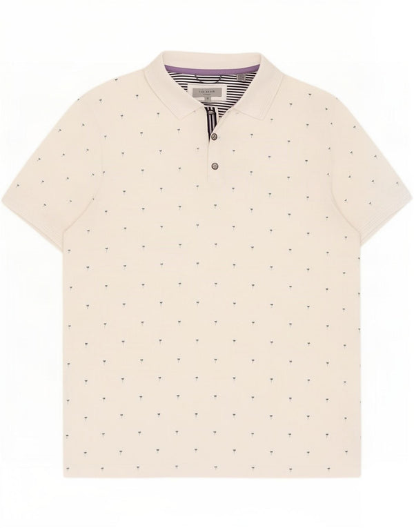 Ted Baker Mens Abstract Pattern Polo Shirt Size 5 XL White Cotton