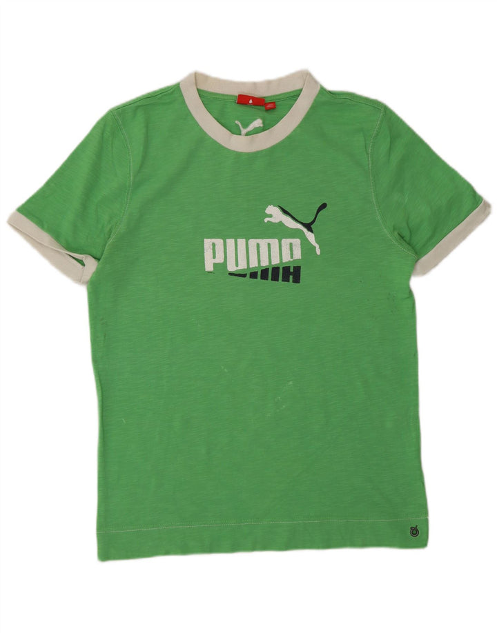 PUMA Mens Graphic T-Shirt Top Small Green Flecked Cotton
