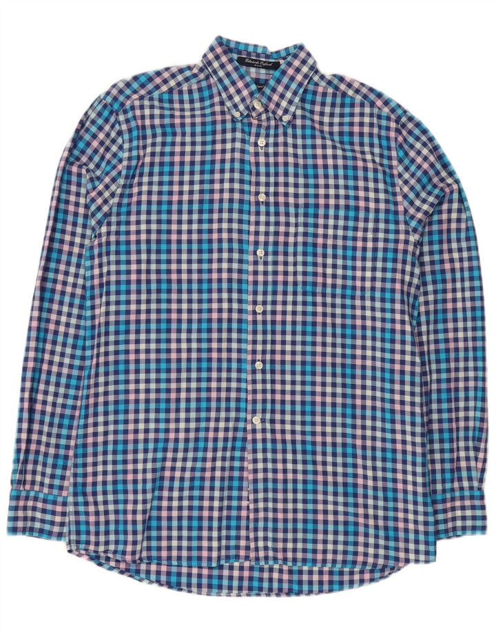 Gant Mens E-Z Fit Shirt Medium Blue Gingham Cotton