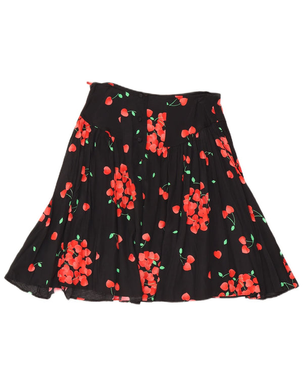 Vintage Womens High Waist A-Line Skirt IT 46 Large W29 Black Floral Viscose