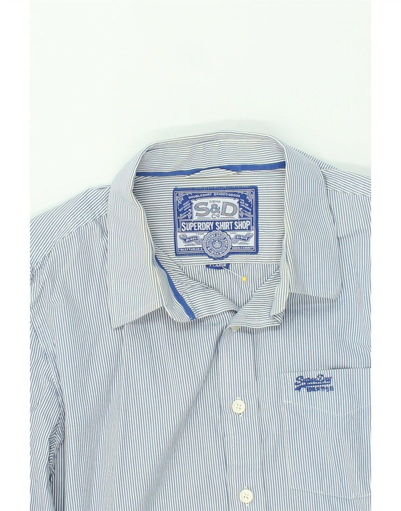 SUPERDRY Mens Slim Graphic Shirt XL Blue Striped Cotton | Vintage Superdry | Thrift | Second-Hand Superdry | Used Clothing | Messina Hembry 