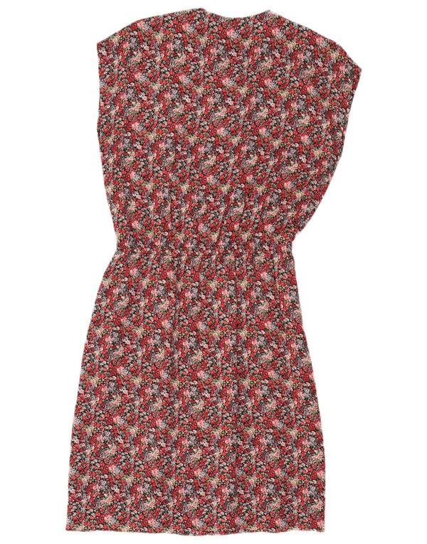 Vintage Womens Sleeveless Sheath Dress UK 16 Large Red Floral