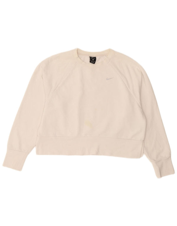 Nike Womens Crop Sweatshirt Jumper UK 14 Medium White Polyester