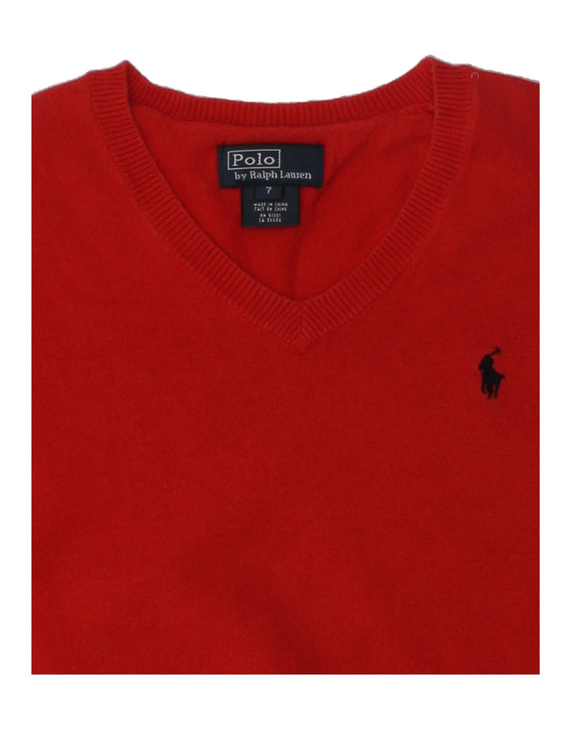 POLO RALPH LAUREN Boys V-Neck Jumper Sweater 6-7 Years Red Cotton | Vintage Polo Ralph Lauren | Thrift | Second-Hand Polo Ralph Lauren | Used Clothing | Messina Hembry 