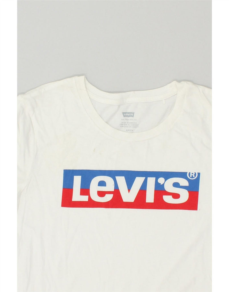 LEVI'S Womens Graphic T-Shirt Top UK 10 Small White Vintage Levi's and Second-Hand Levi's from Messina Hembry 