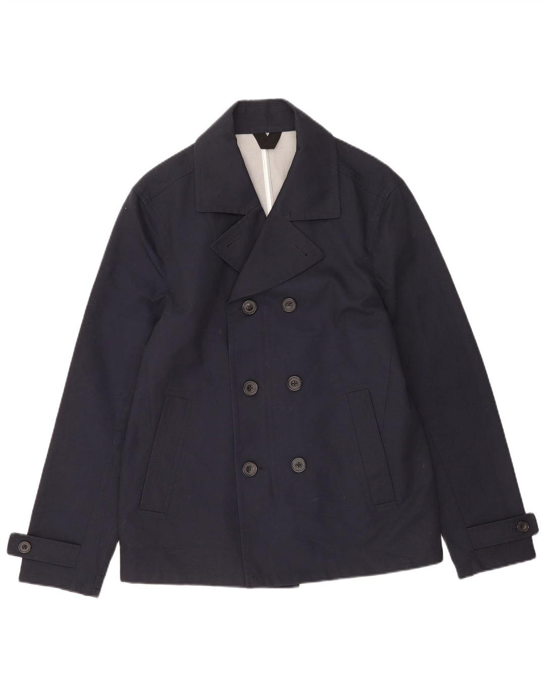Marks & Spencer Mens Pea Coat UK 38/40 Small Navy Blue Cotton