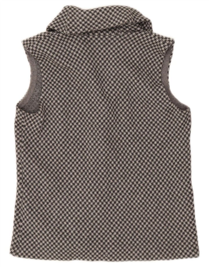 Chaps Womens Sleeveless Cardigan Top UK 14 Medium Grey Houndstooth Cotton