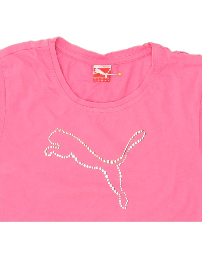 PUMA Womens Graphic T-Shirt Top UK 10 Small Pink Cotton Vintage Puma and Second-Hand Puma from Messina Hembry 