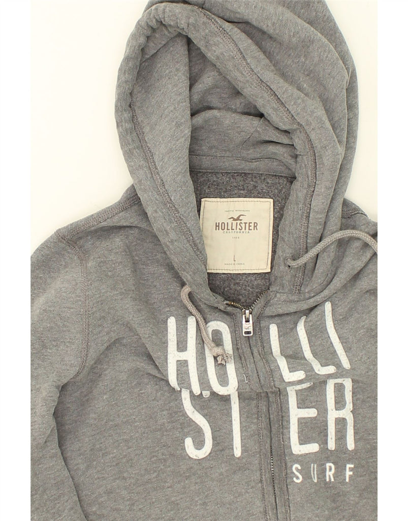 HOLLISTER Womens Graphic Zip Hoodie Sweater UK 16 Large Grey Cotton | Vintage Hollister | Thrift | Second-Hand Hollister | Used Clothing | Messina Hembry 