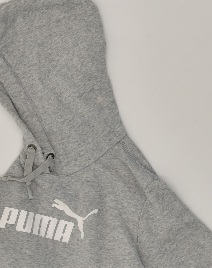 PUMA Womens Graphic Hoodie Jumper UK 12 Medium Grey Cotton | Vintage Puma | Thrift | Second-Hand Puma | Used Clothing | Messina Hembry 