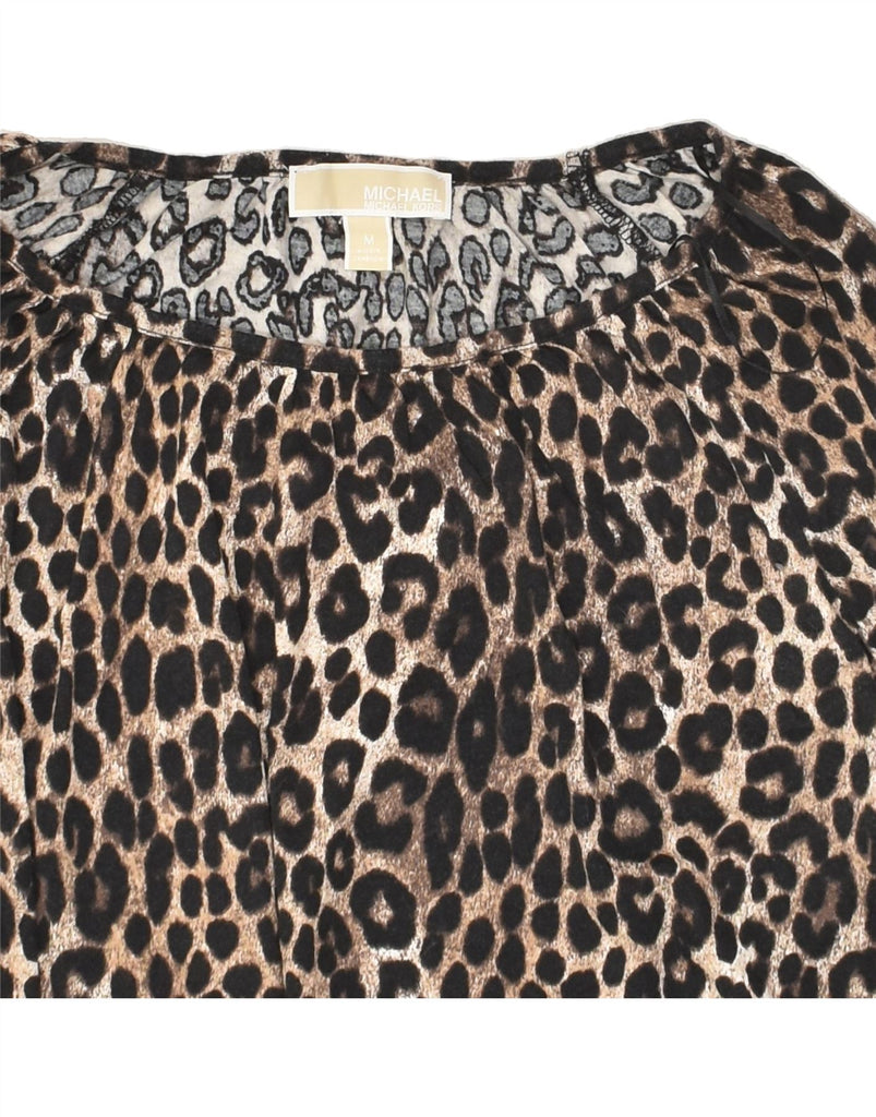 MICHAEL KORS Womens 3/4 Sleeve Blouse Top UK 14 Medium Brown Animal Print | Vintage Michael Kors | Thrift | Second-Hand Michael Kors | Used Clothing | Messina Hembry 