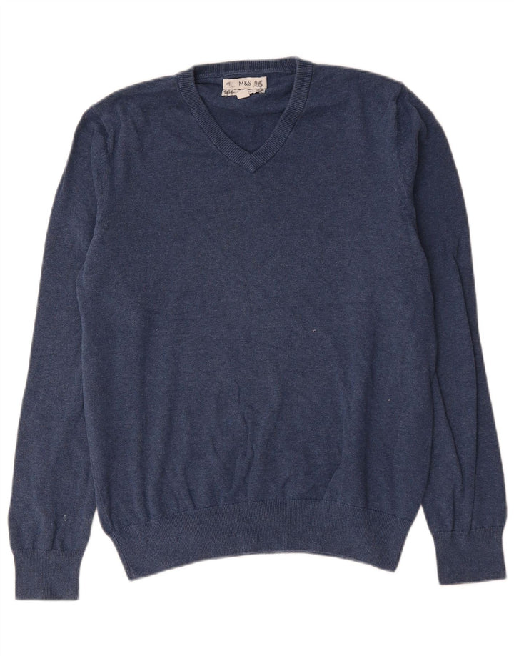 Marks & Spencer Mens V-Neck Jumper Sweater Medium Navy Blue Cotton