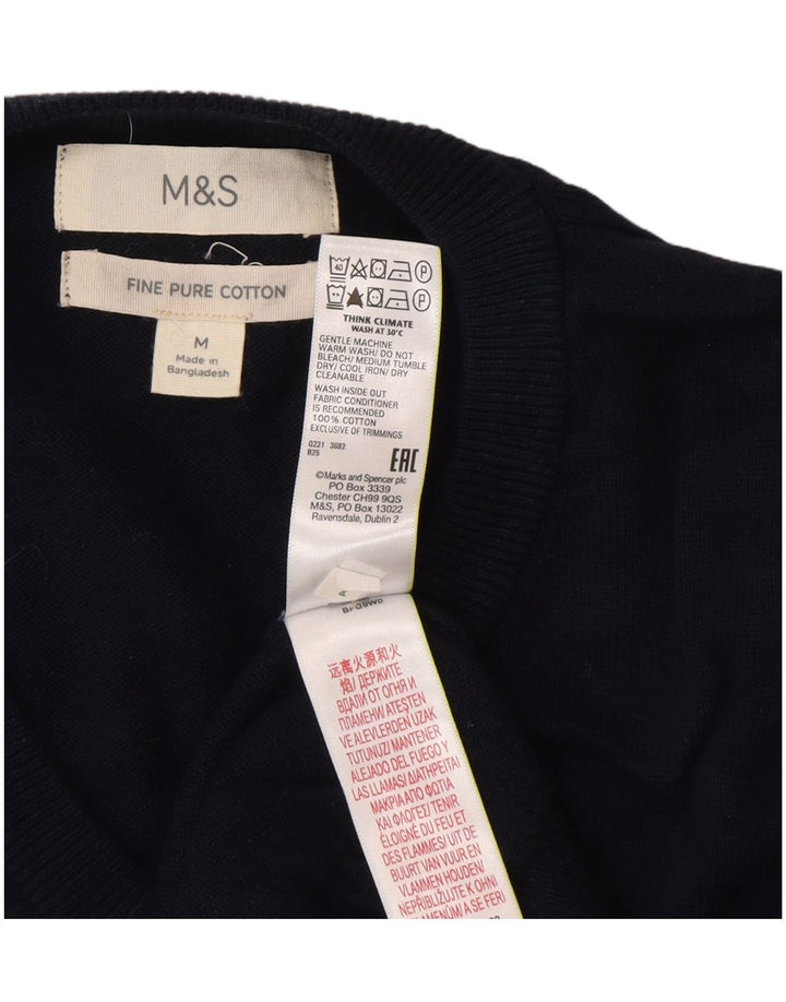 Marks & Spencer Mens V-Neck Jumper Sweater Medium Navy Blue Cotton