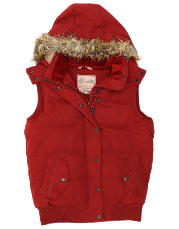 Fat Face Womens Hooded Padded Gilet UK 8 Small  Red Polyester
