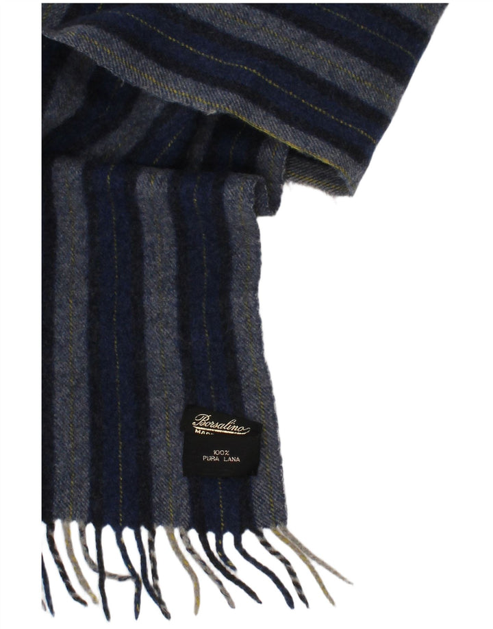 Borsalino Mens Rectangle Scarf One Size Blue Striped New Wool Classic