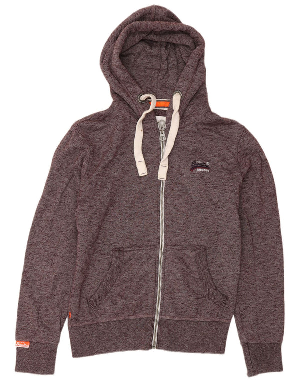 Superdry Mens Zip Hoodie Sweater Small Maroon Flecked Cotton