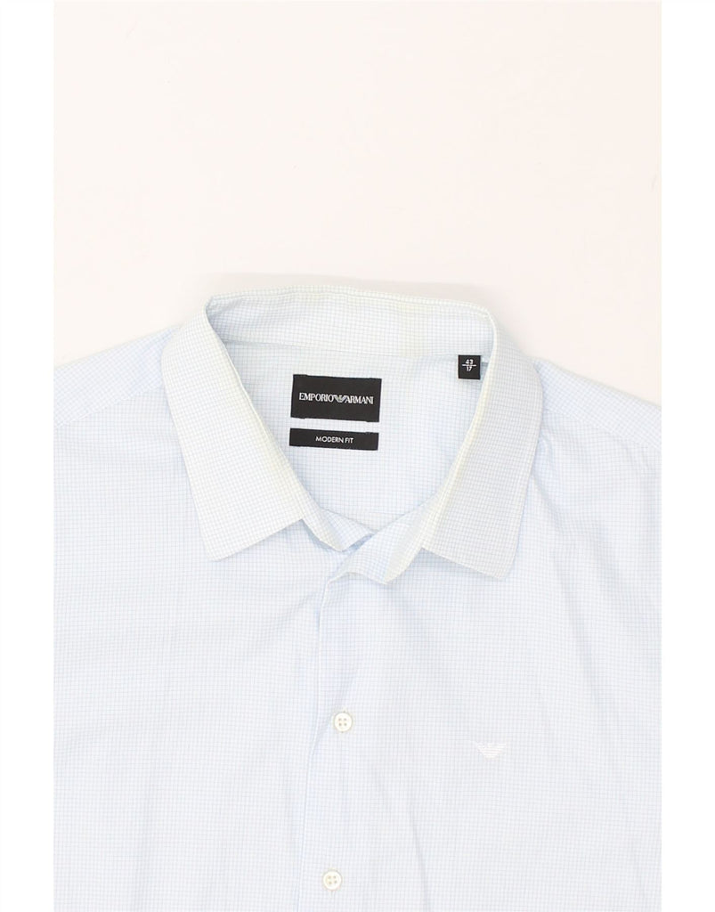 EMPORIO ARMANI Mens Modern Fit Shirt Size 17 43 XL Blue Check Cotton | Vintage Emporio Armani | Thrift | Second-Hand Emporio Armani | Used Clothing | Messina Hembry 