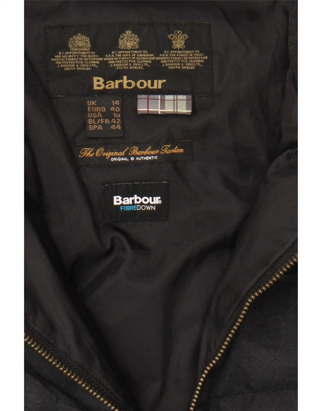 Barbour Womens Padded Coat UK 14 Large Black Herringbone