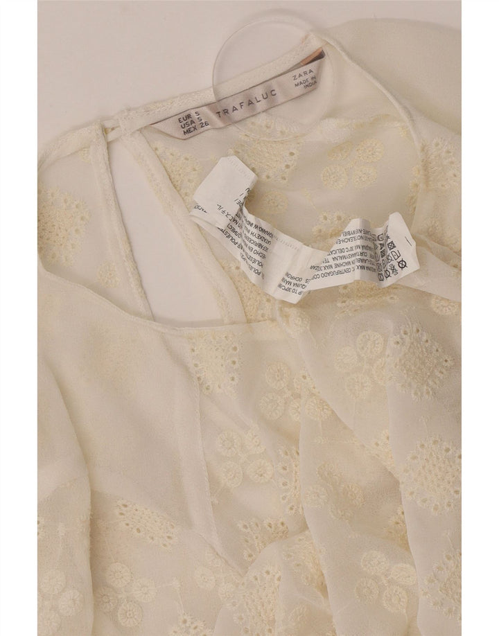 Zara Womens See Through Top UK 10 Small Off White Floral Polyester