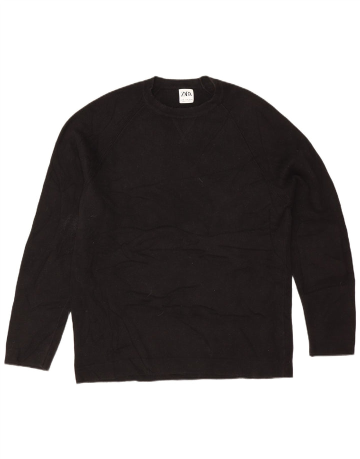 Zara Womens Oversized Crew Neck Jumper Sweater UK 14 Medium Black Cotton