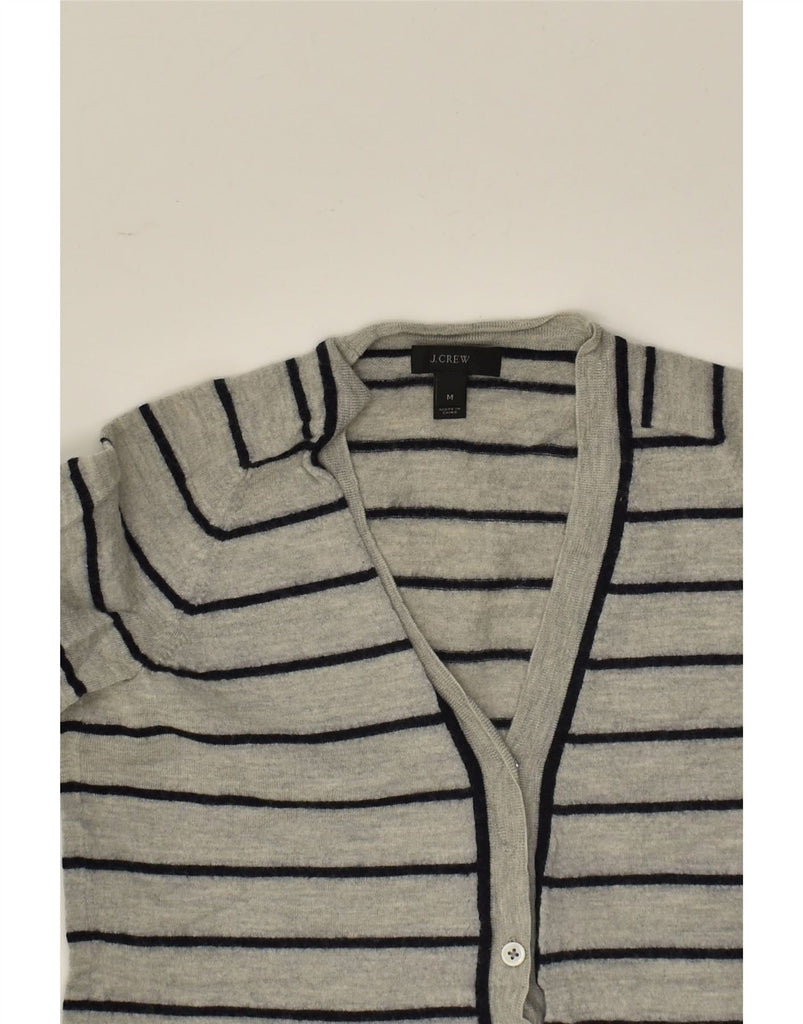 J. CREW Womens Cardigan Sweater UK 12 Medium Grey Striped Merino Wool | Vintage J. Crew | Thrift | Second-Hand J. Crew | Used Clothing | Messina Hembry 